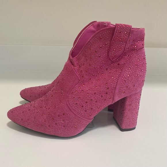 Pierre Dumas Pink Bedazzled Heeled Boots Booties Size 10‎ - Picture 1 of 8